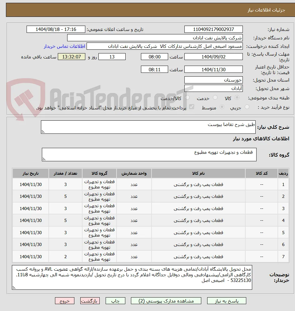 طبق شرح تقاضا پیوست