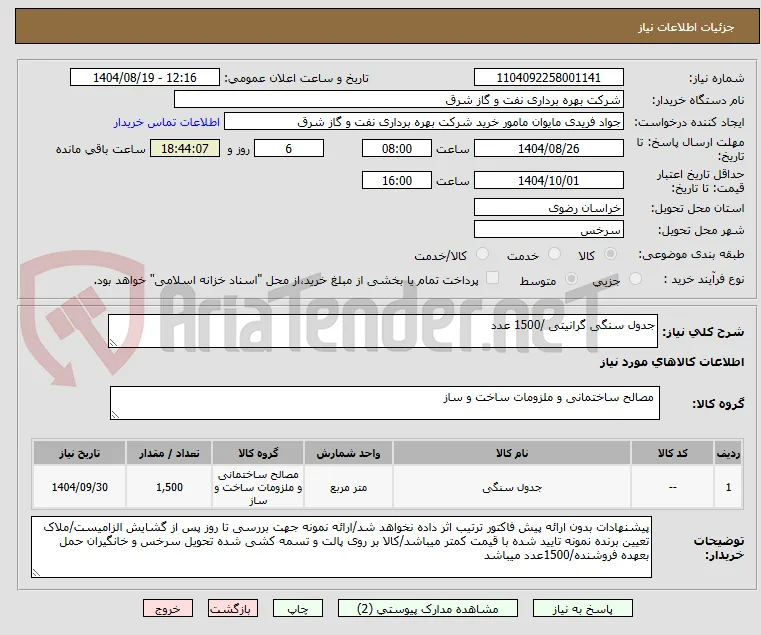 جدول سنگی گرانیتی /1500 عدد 