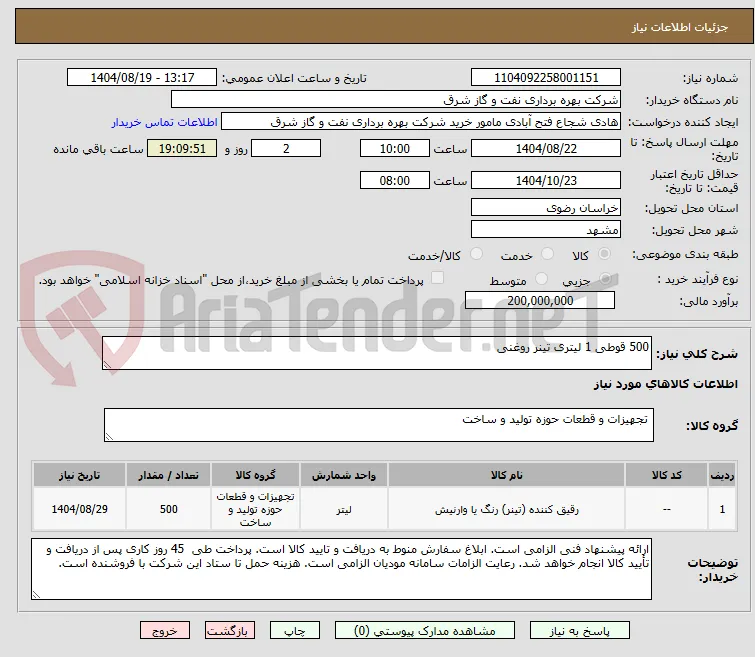 500 قوطی 1 لیتری تینر روغنی