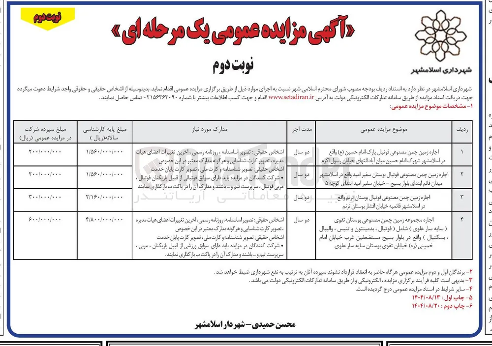اجاره زمین چمن مصنوعی