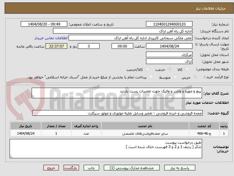 پیچ و مهره و واشر و والیک جهت تعمیرات پست بازدید 