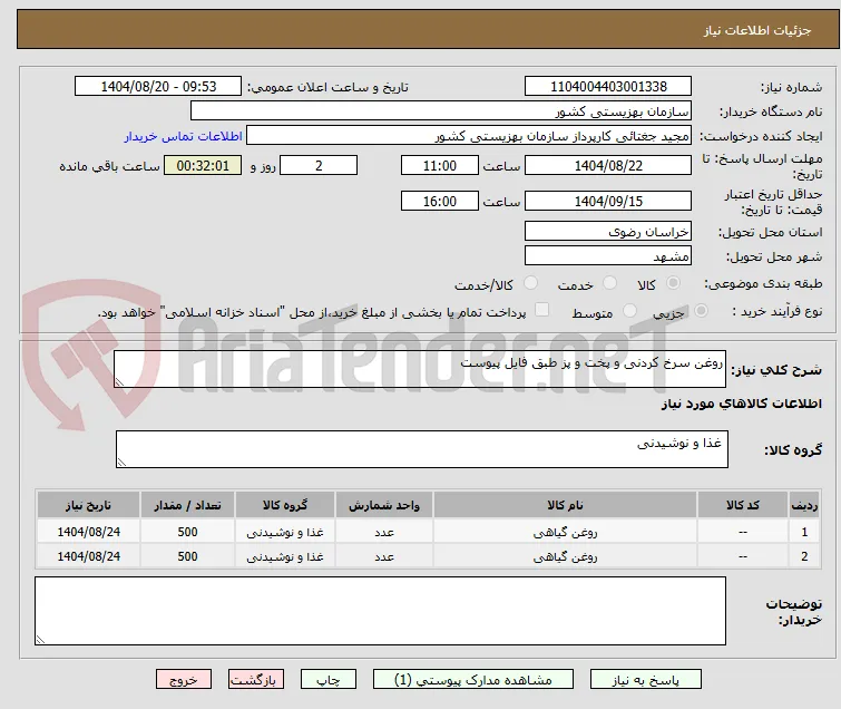 روغن سرخ کردنی و پخت و پز طبق فایل پیوست