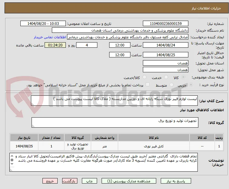 لیست لوازم فیبر نوری شبکه رایانه ای و دوربین مداربسته ( ملاک کالا لیست پیوست می باشد )