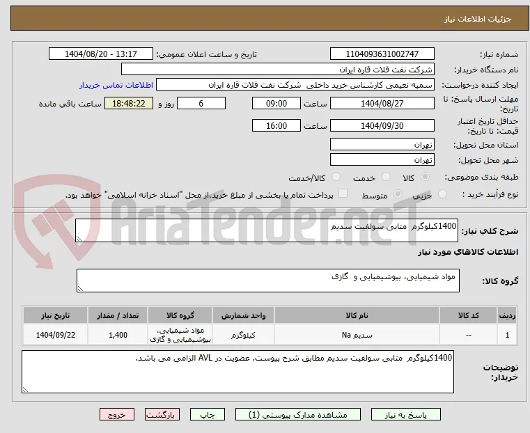 1400کیلوگرم  متابی سولفیت سدیم