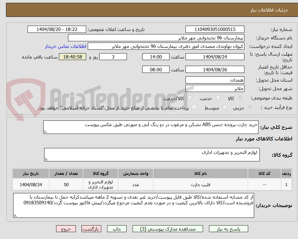 خرید چارت پرونده جنس ABS نشکن و مرغوب در دو رنگ آبی و صورتی طبق عکس پیوست