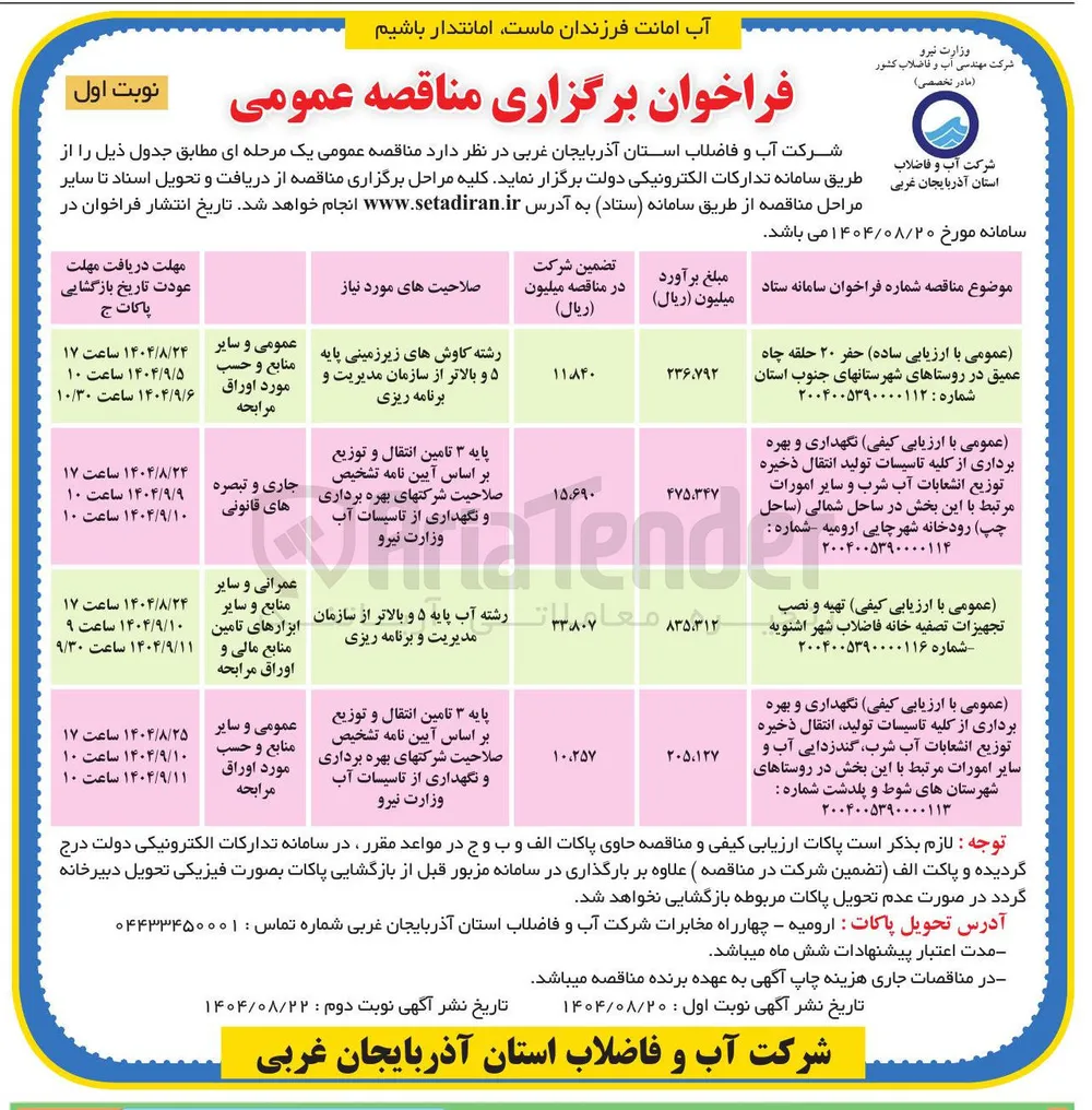 حفر ۲۰ حلقه چاه عمیق 