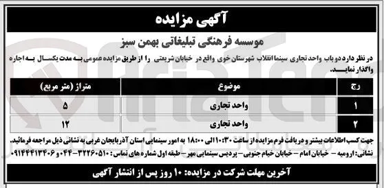 اجاره دو باب واحد تجاری 