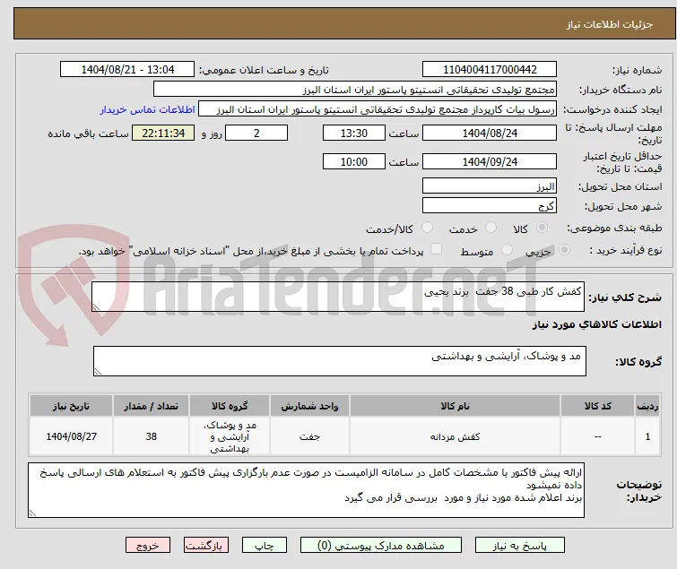 کفش کار طبی 38 جفت  برند یحیی