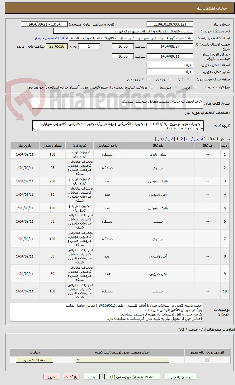 خرید تجهیزات جانبی بیسیم مطابق پیوست استعلام 