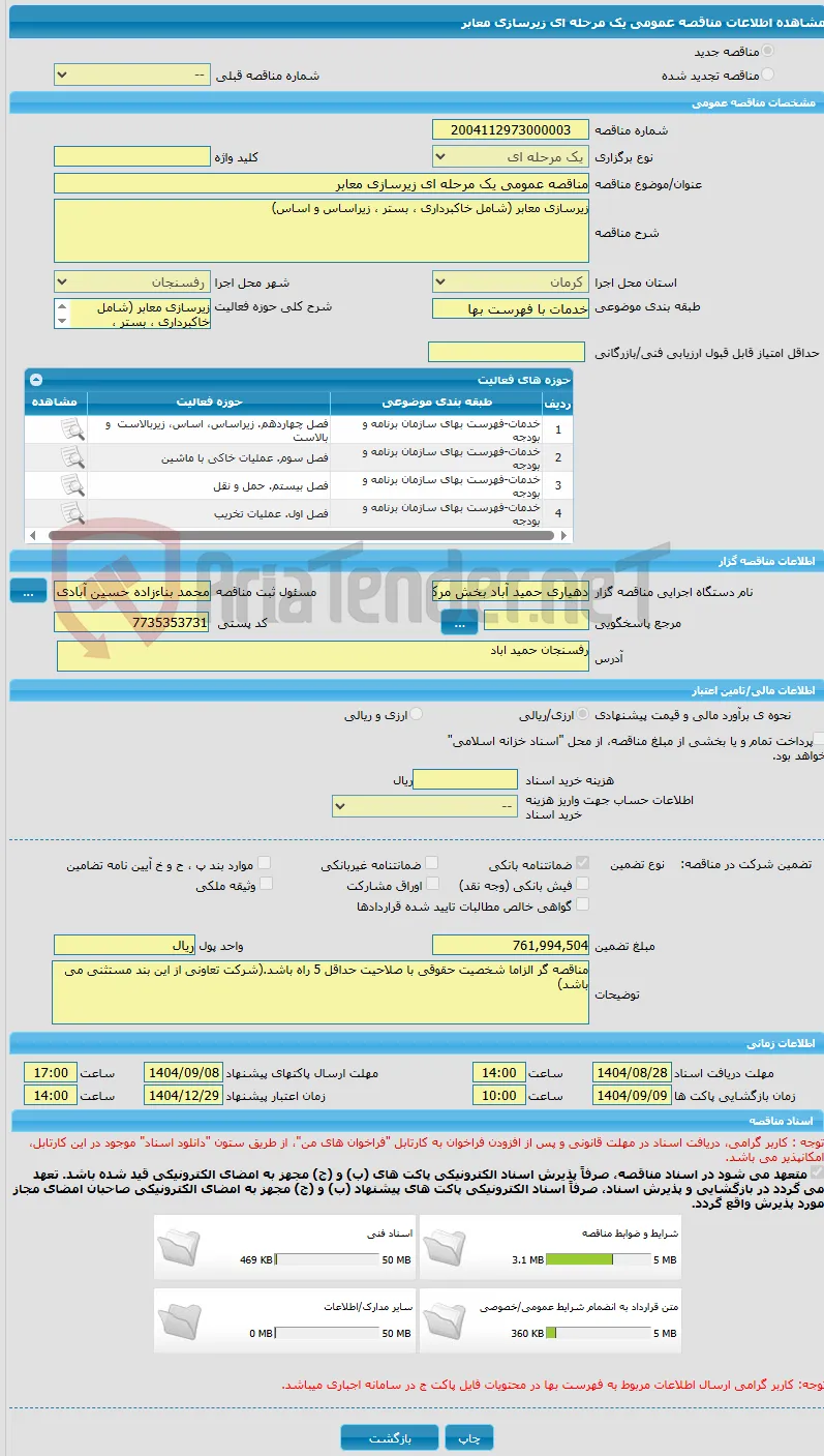 مناقصه عمومی یک مرحله ای زیرسازی معابر