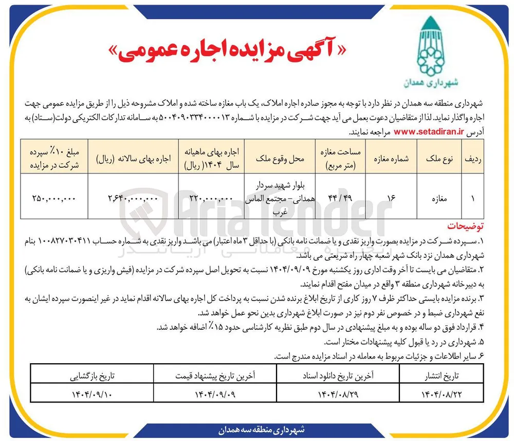 اجاره یک باب مغازه 