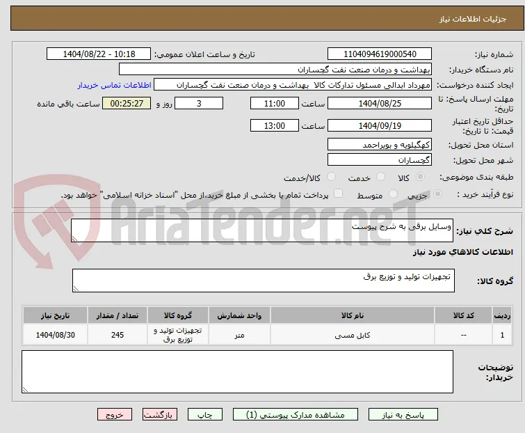 وسایل برقی به شرح پیوست 