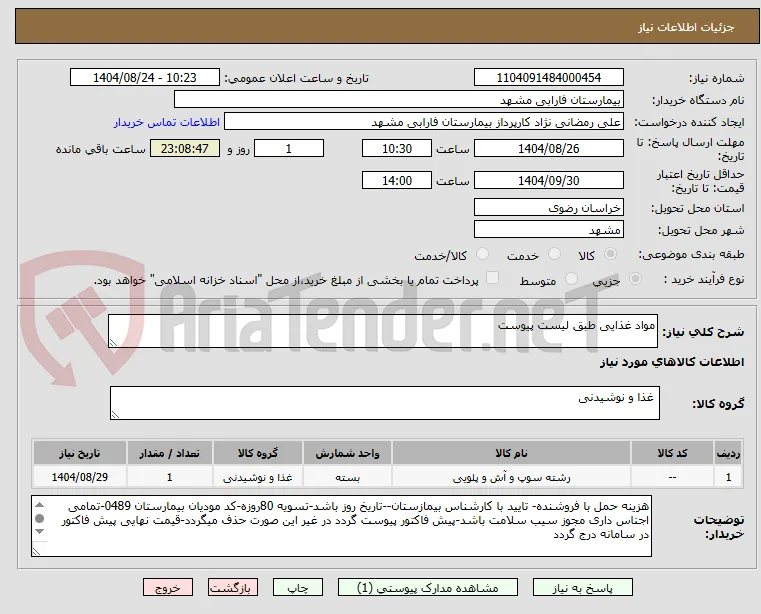 مواد غذایی طبق لیست پیوست