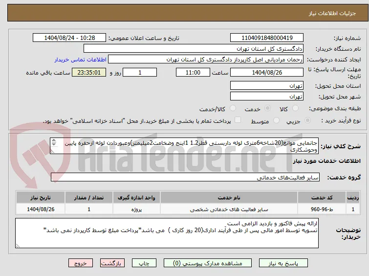 جانمایی موانع(20شاخه6متری لوله داربستی قطر1.2 1اینج وضخامت2میلیمتر)وعبوردادن لوله ازحفره پایین وجوشکاری 
هماهنگی جهت بازدید با مهندس رفیعی39912765 