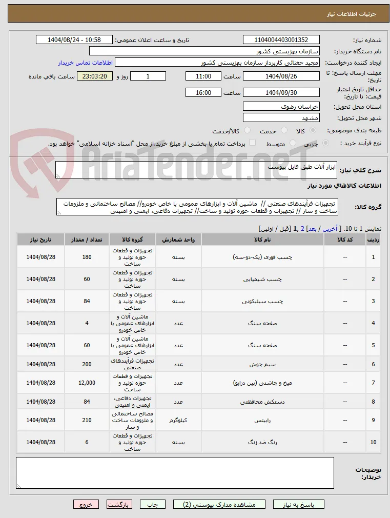 ابزار آلات طبق فایل پیوست