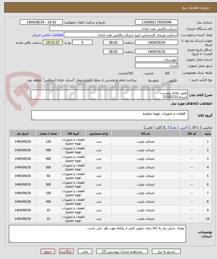 طبق تقاضا پیوست.
مریدی53182231