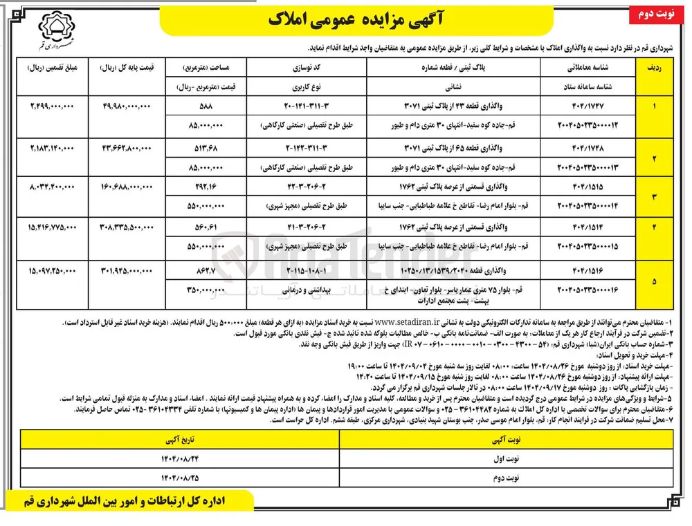 واگذاری قسمتی از عرصه پلاک ثبتی ۱۷۶۲ 