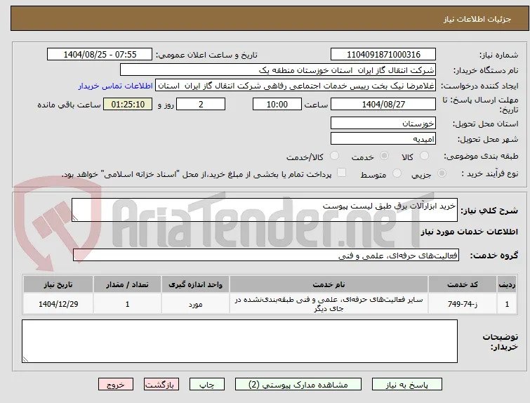 خرید ابزارآلات برق طبق لیست پیوست