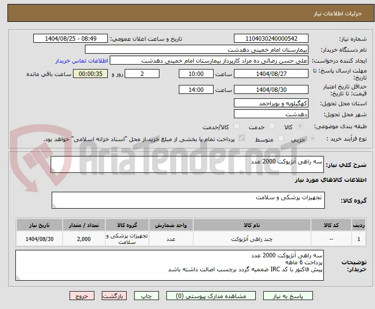 سه راهی آنژیوکت 2000 عدد