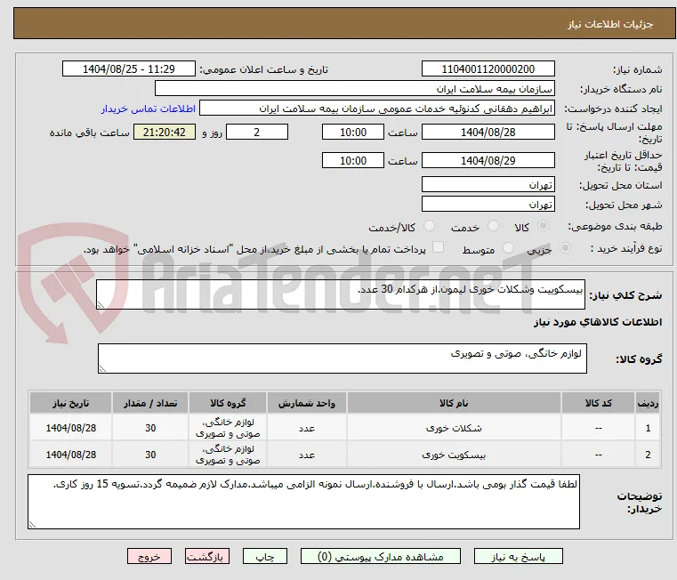 بیسکوییت وشکلات خوری لیمون.از هرکدام 30 عدد.