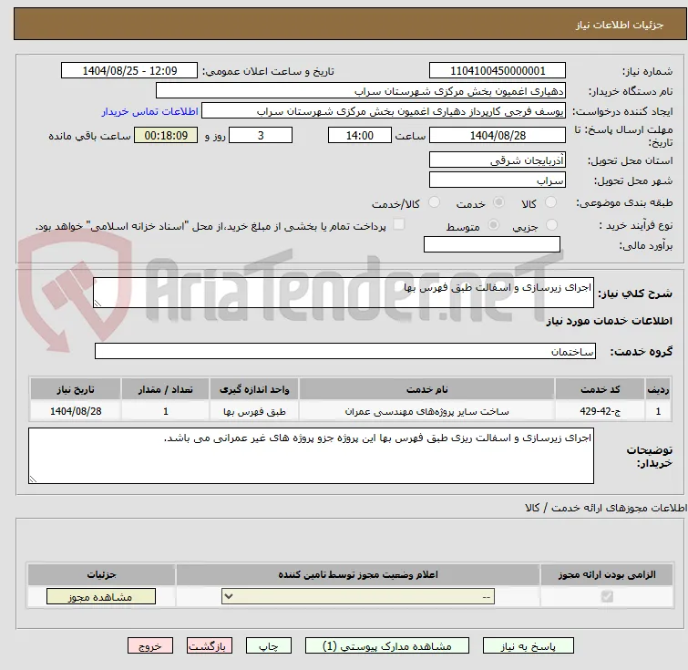 اجرای زیرسازی و اسفالت طبق فهرس بها