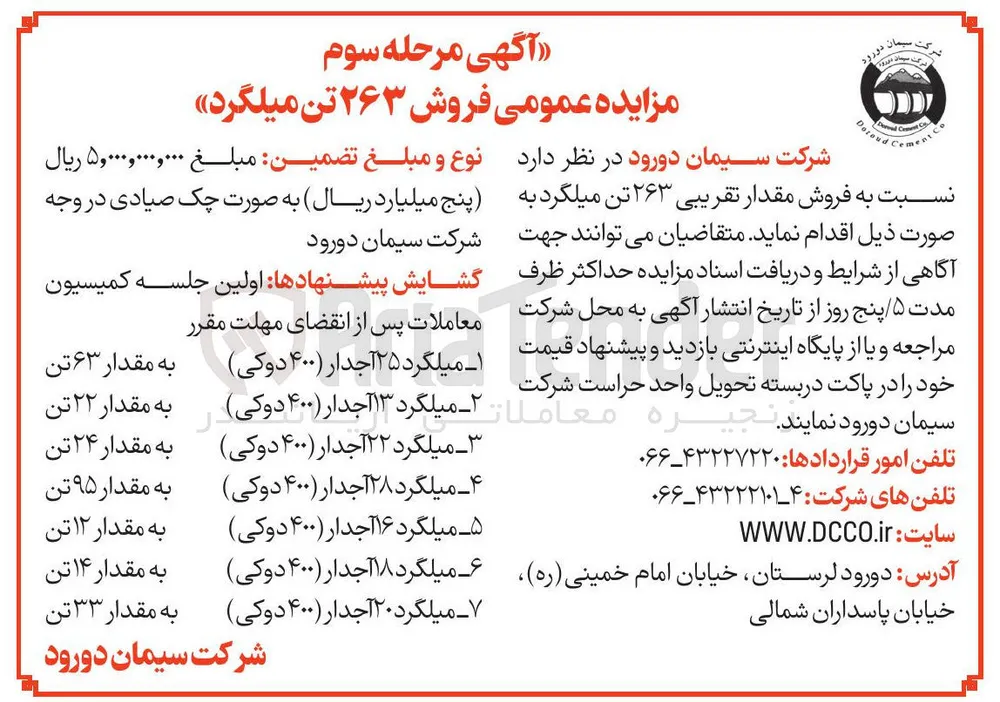 فروش ۲۶۳ تن میلگرد