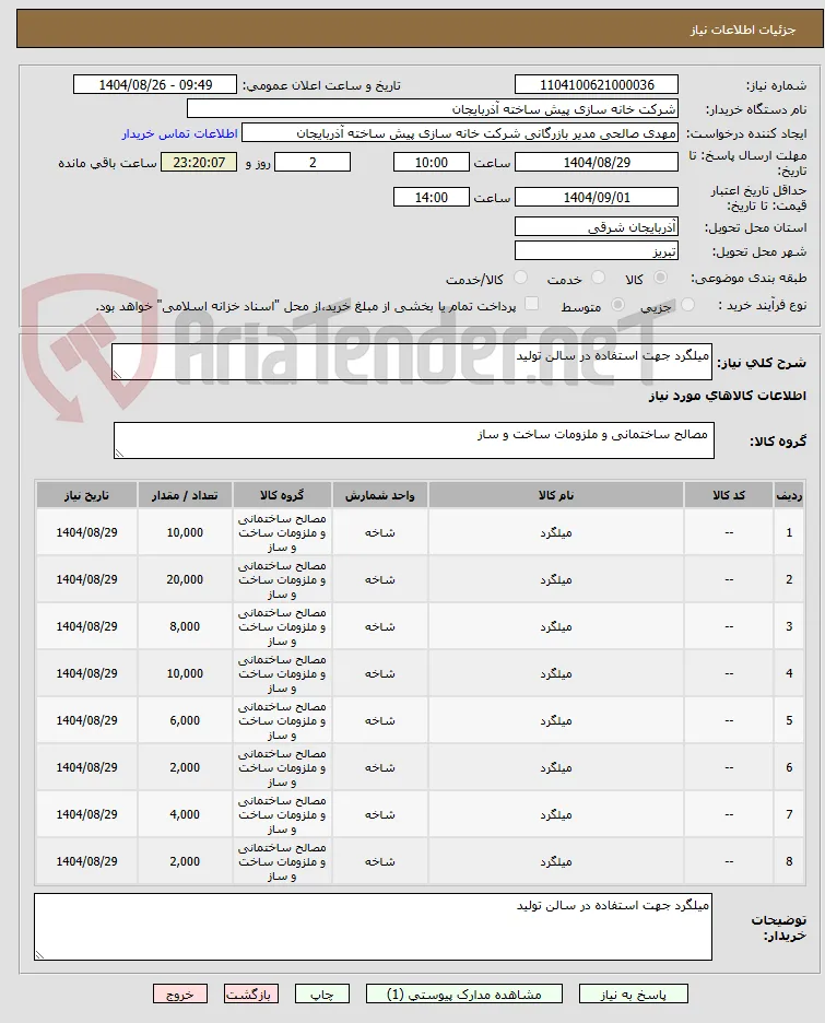 میلگرد جهت استفاده در سالن تولید
