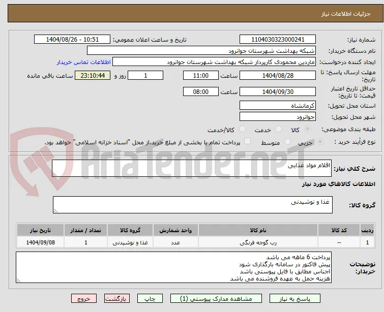 اقلام مواد غذایی 