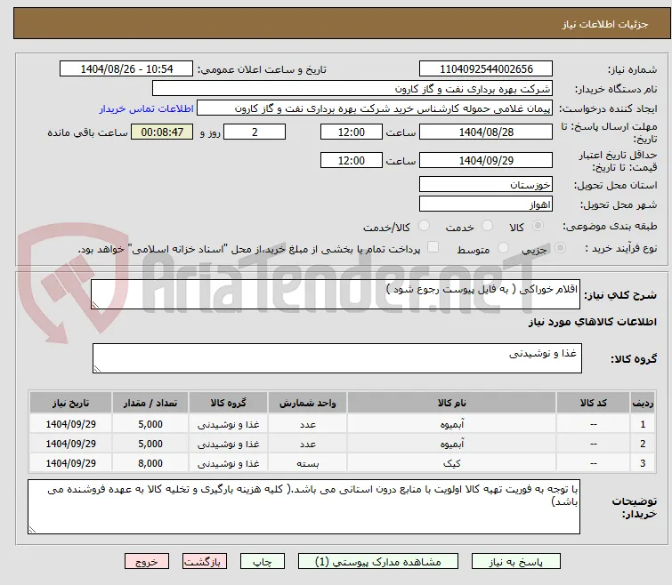 اقلام خوراکی ( به فایل پیوست رجوع شود ) 