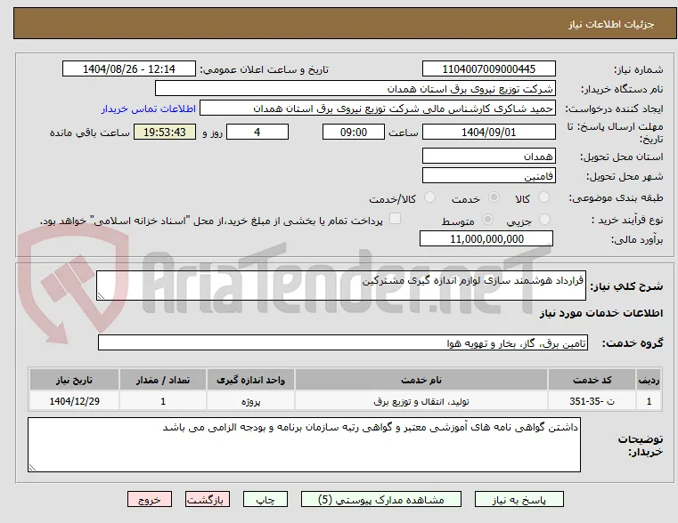 قرارداد هوشمند سازی لوازم اندازه گیری مشترکین 