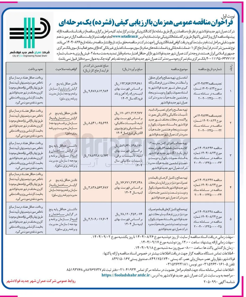 تهیه مصالح و اجرای کامل مدرسه ۱۲ کلاسه به شماره قطعه ۵۳ 