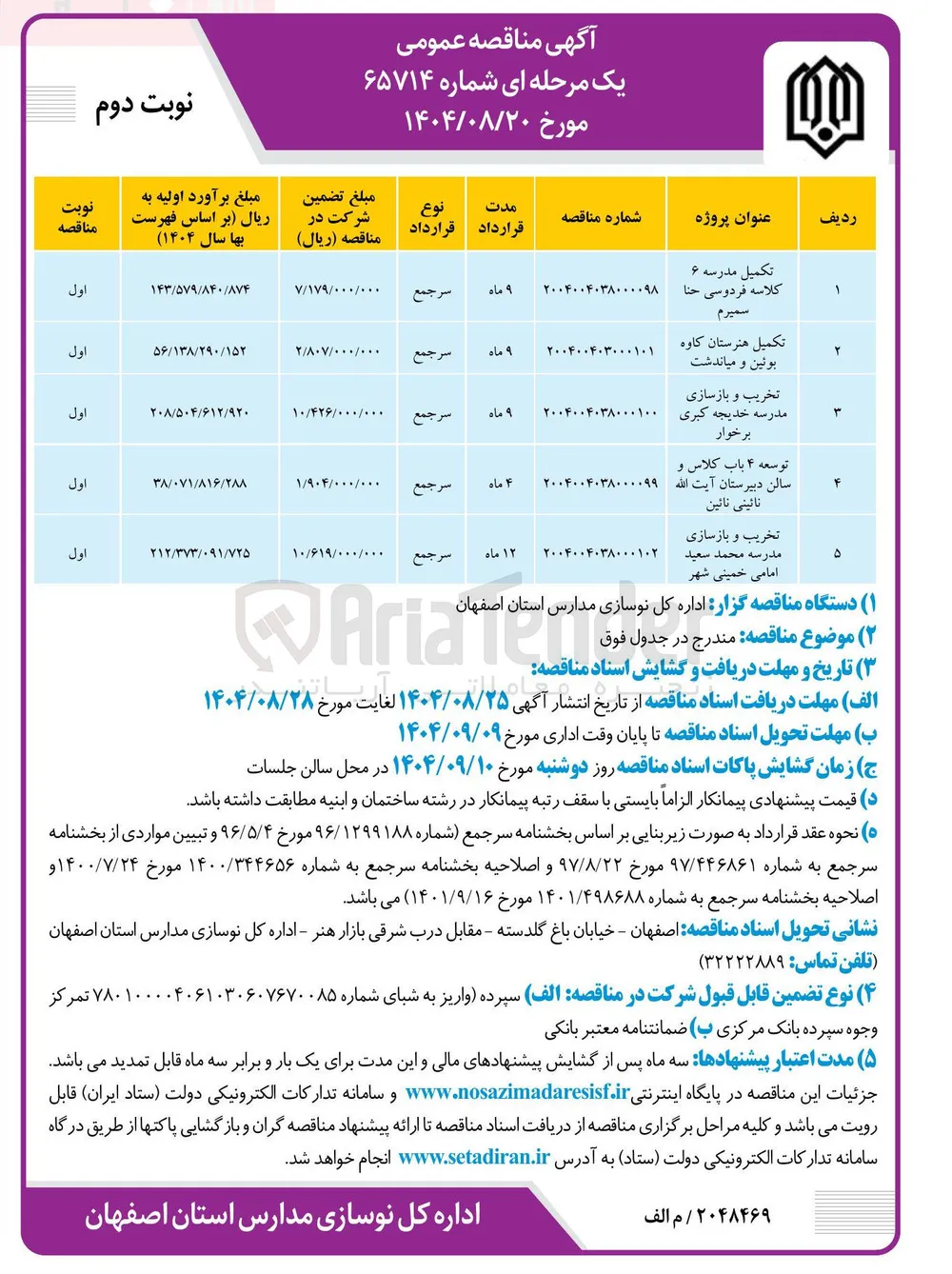 توسعه ۴ باب کلاس و سالن دبیرستان