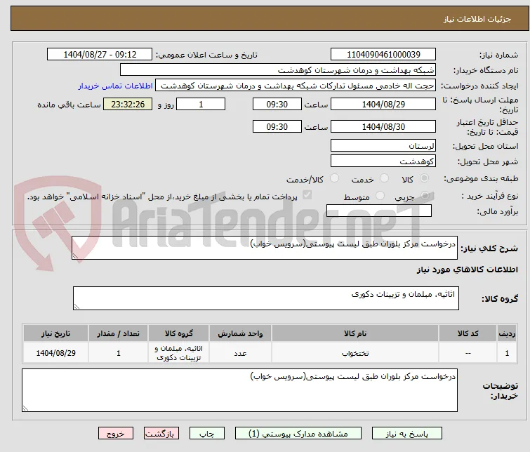 درخواست مرکز بلوران طبق لیست پیوستی(سرویس خواب)