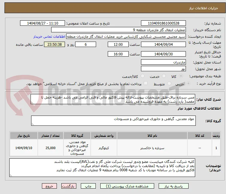 مس سرباره براق-طبق مشخصات پیوست-ارائه پیش فاکتور مالی و فنی الزامی می باشد -هزینه حمل تا مقصد( یارد رشت) به عهده فروشنده می باشد 