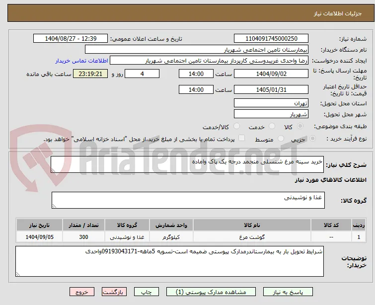 خرید سینه مرغ شنسلی منجمد درجه یک پاک واماده