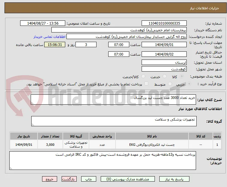 خرید تعداد 3000 عدد چست لید بزرگسال