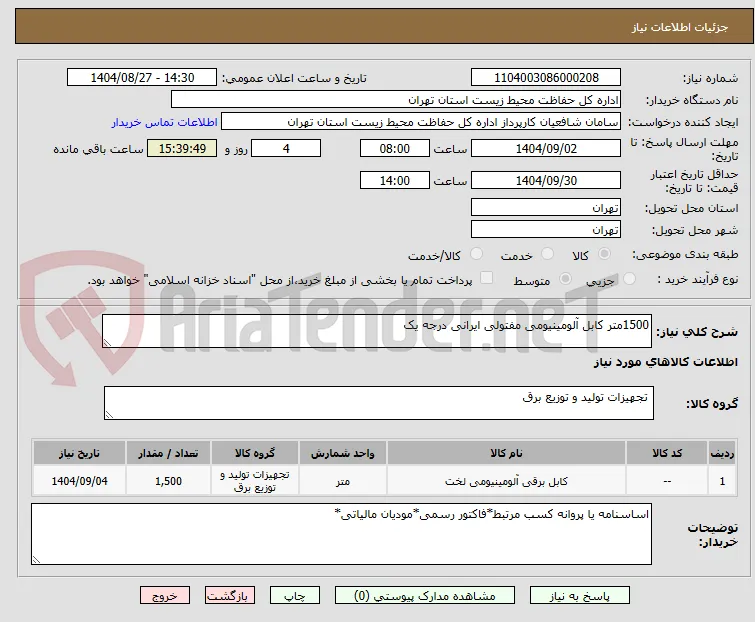 1500متر کابل آلومینیومی مفتولی ایرانی درجه یک 