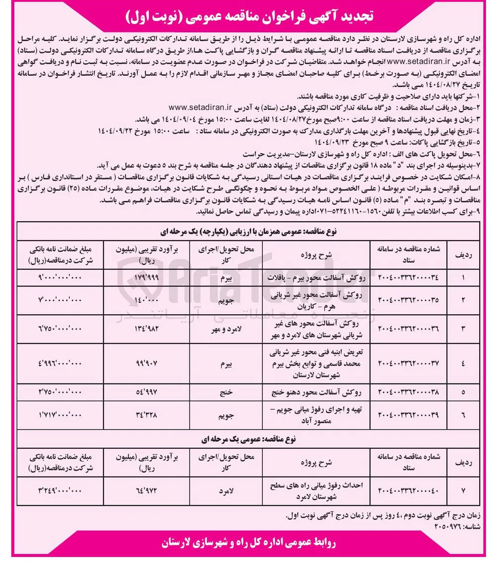 تعریض ابنیه فنی محور غیر شریانی 