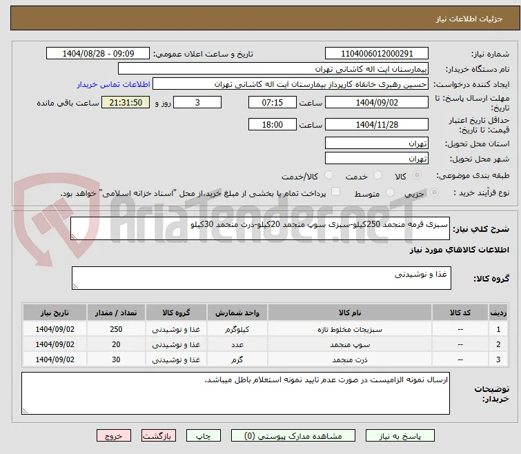 سبزی قرمه منجمد 250کیلو-سبزی سوپ منجمد 20کیلو-ذرت منجمد 30کیلو 