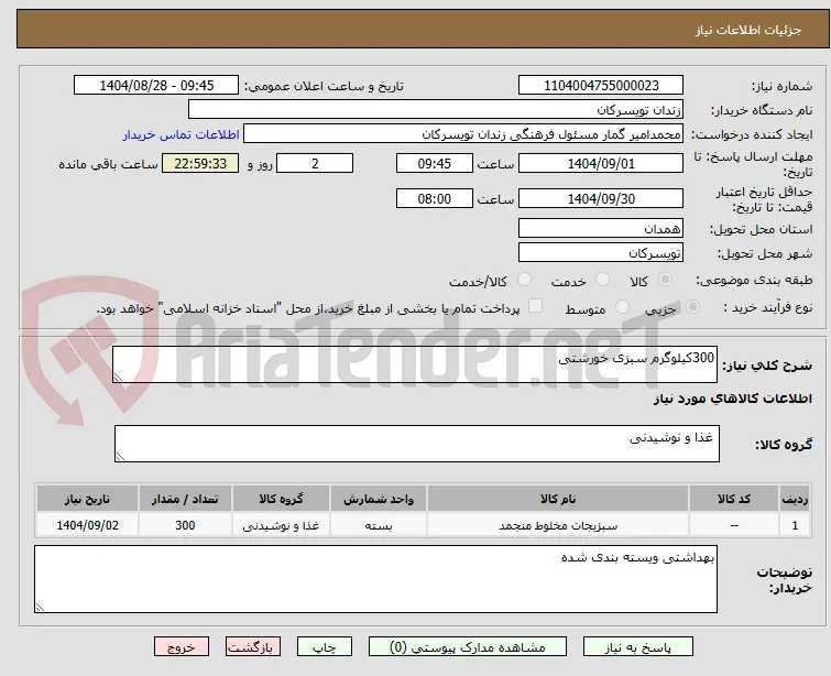 300کیلوگرم سبزی خورشتی