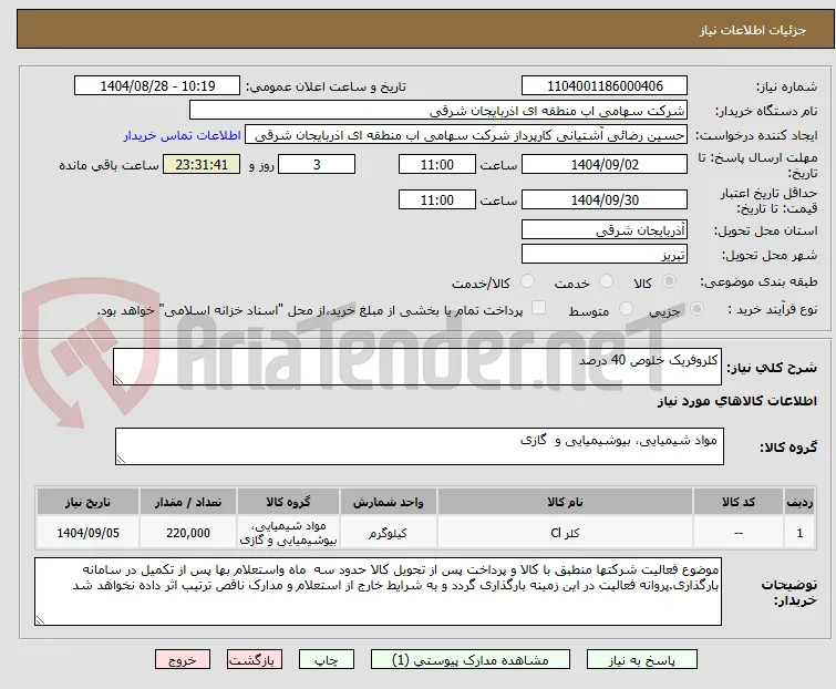 کلروفریک خلوص 40 درصد