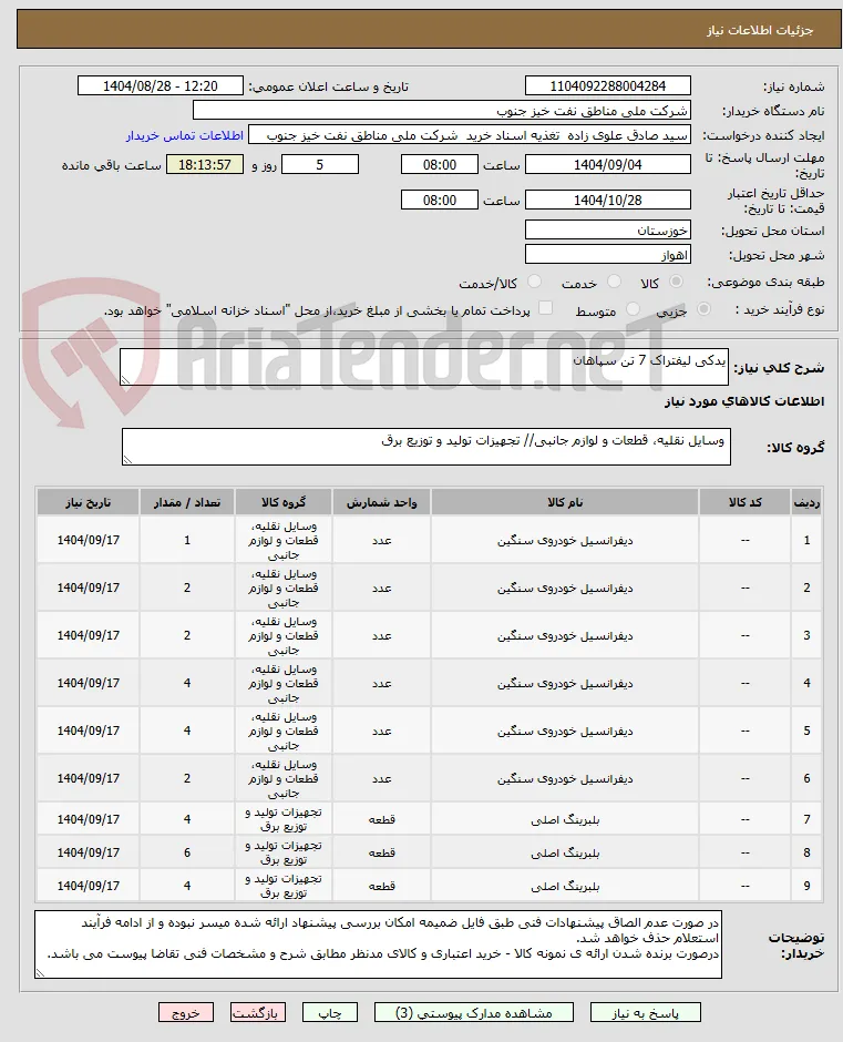یدکی لیفتراک 7 تن سپاهان