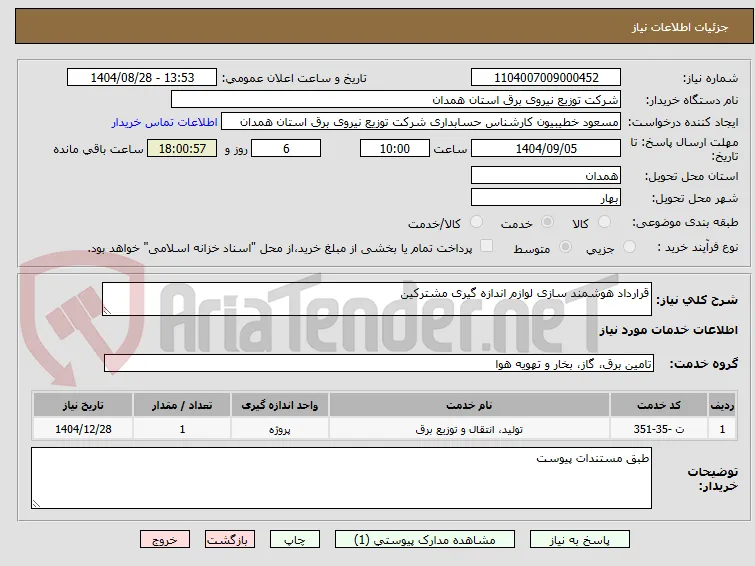 قرارداد هوشمند سازی لوازم اندازه گیری مشترکین