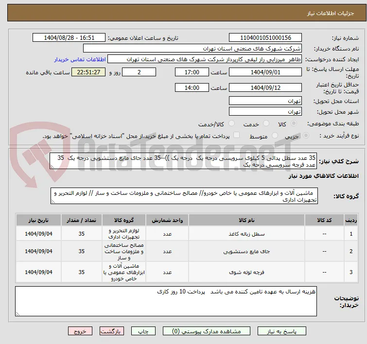 35 عدد سطل پدالی 5 کیلوی سرویسی درجه یک  درجه یک ))--35 عدد جای مایع دستشویی درجه یک  35 عدد فرچه سرویسی درجه یک 