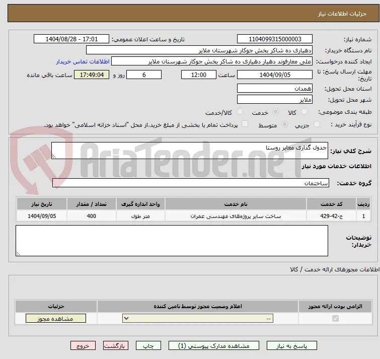 جدول گذاری معابر روستا 