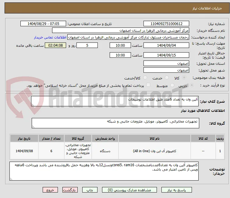 آلین وان به تعداد 6عدد طبق اطلاعات توضیحات