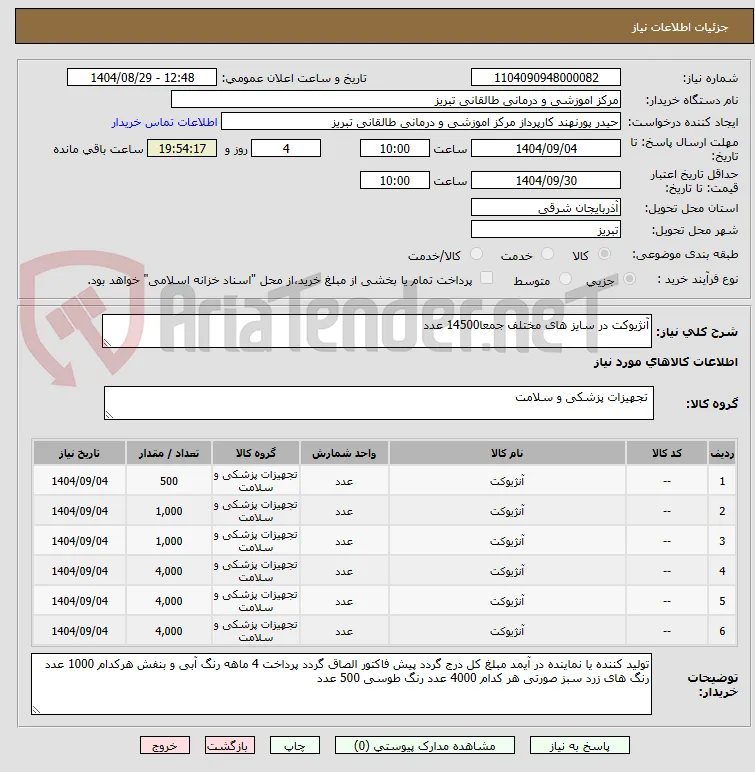 آنژیوکت در سایز های مختلف جمعا14500 عدد