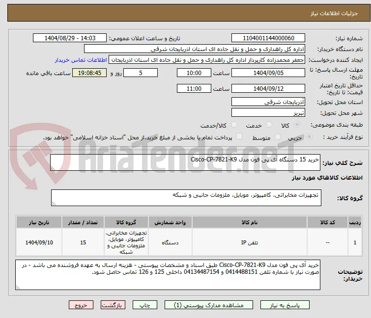 خرید 15 دستگاه آی پی فون مدل Cisco-CP-7821-K9