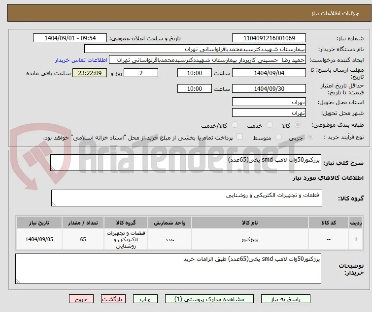 پرژکتور50وات لامپ smd یخی(65عدد)