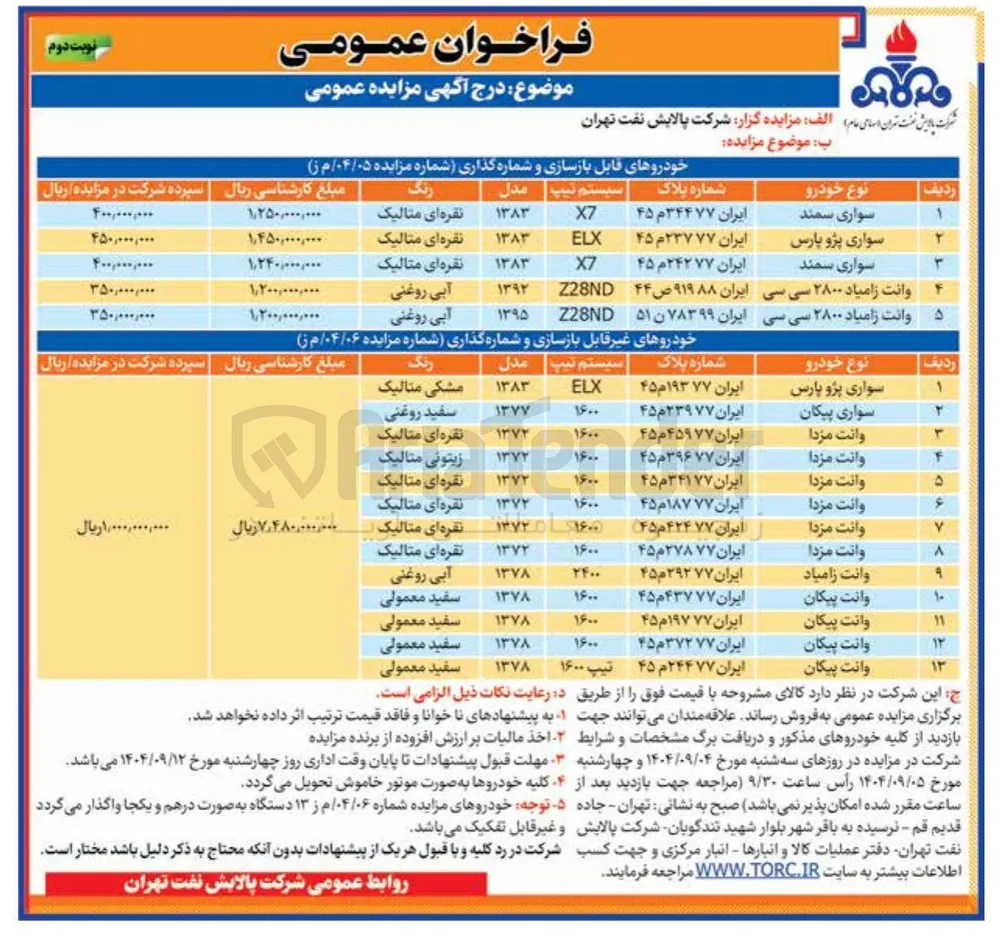 فروش خودروهای غیر قابل بازسازی و شماره گذاری